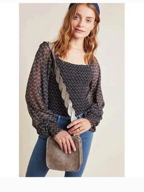 Anthropologie Rouen Balloon Sleeve Smocked Blouse, size M